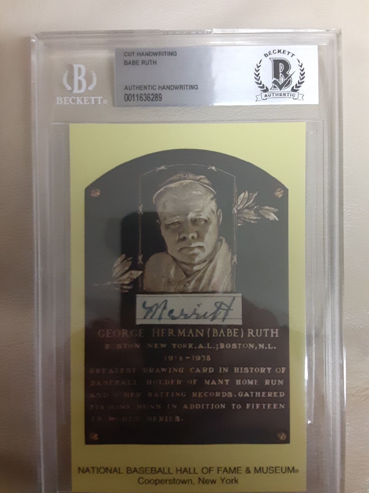 Babe Ruth hand written relic!