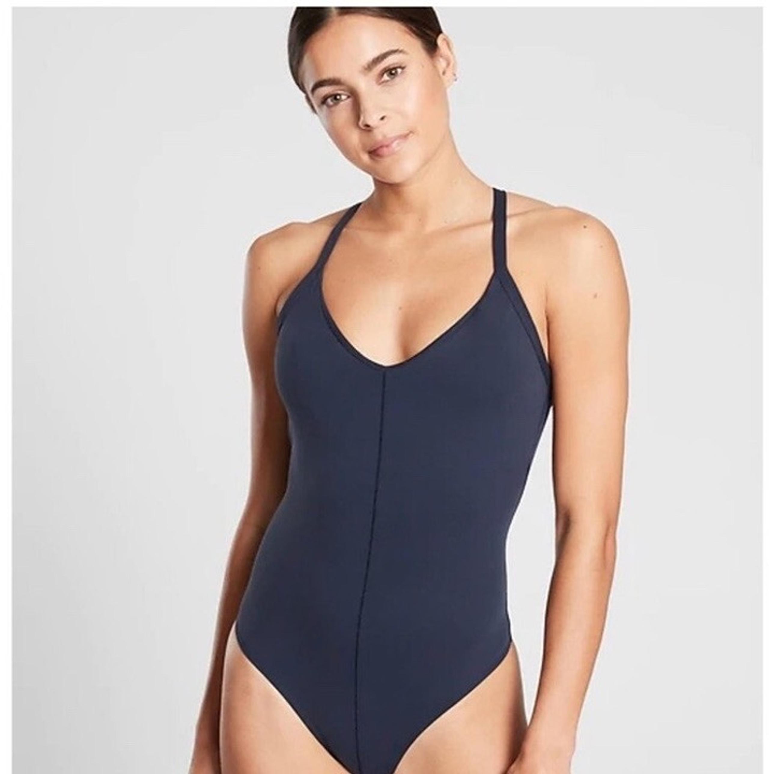 NEW ATHLETA FRONT PLUNGE BODYSUIT Navy Women’s S Sculptek