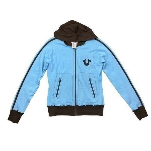 True religion blue/brown cashmere zip up jacket
