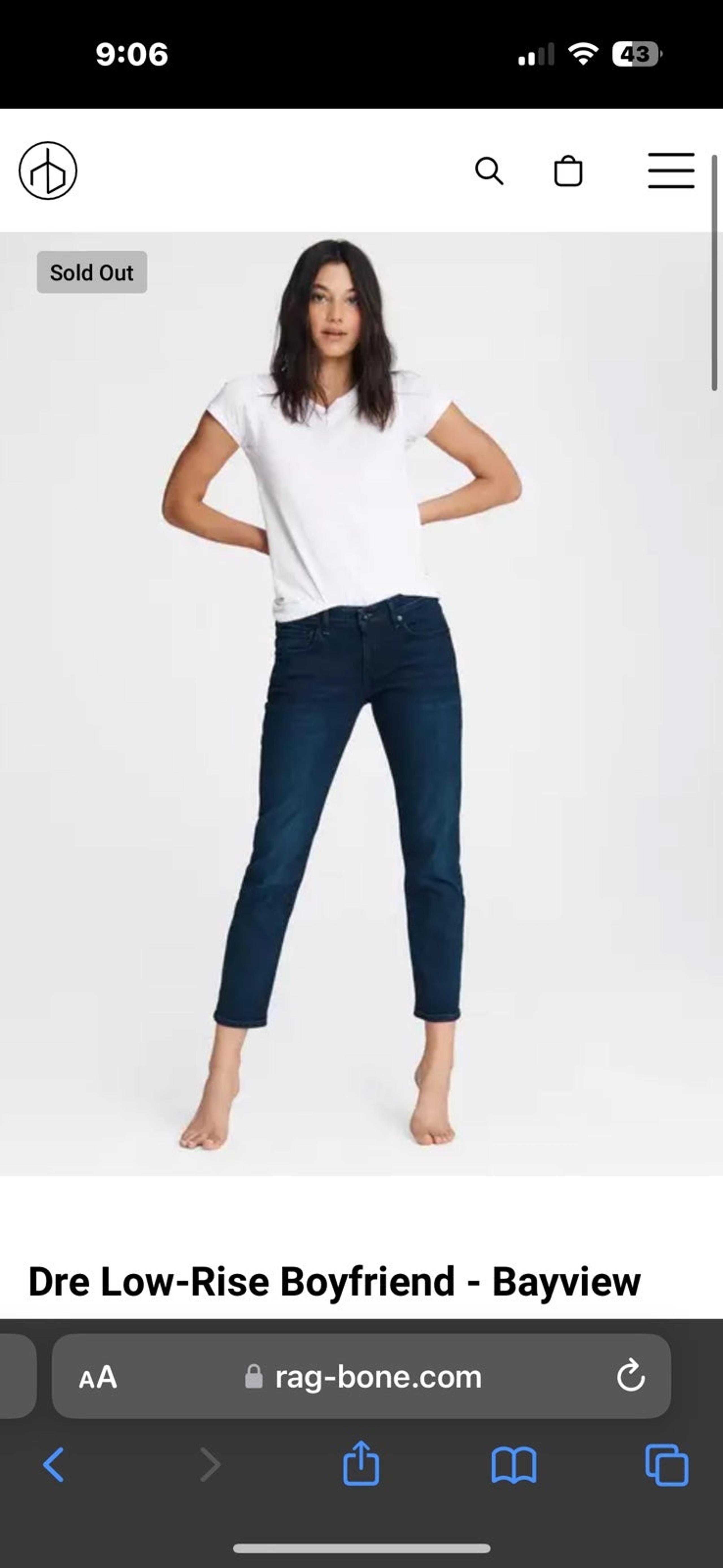 Rag and Bone Dre Low-Rise Slim Boyfriend Jeans - Sz. 31