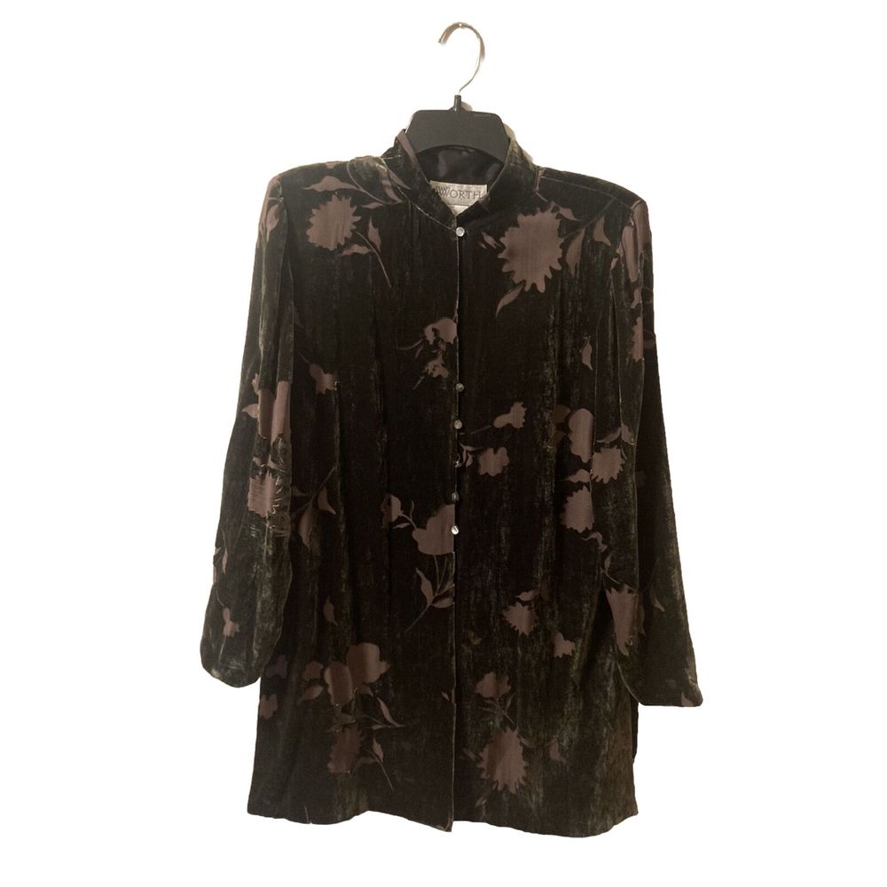 VTG Worth Top Velvet Burnout Green Size 12 Nude Lining Shoulder Pads 80s