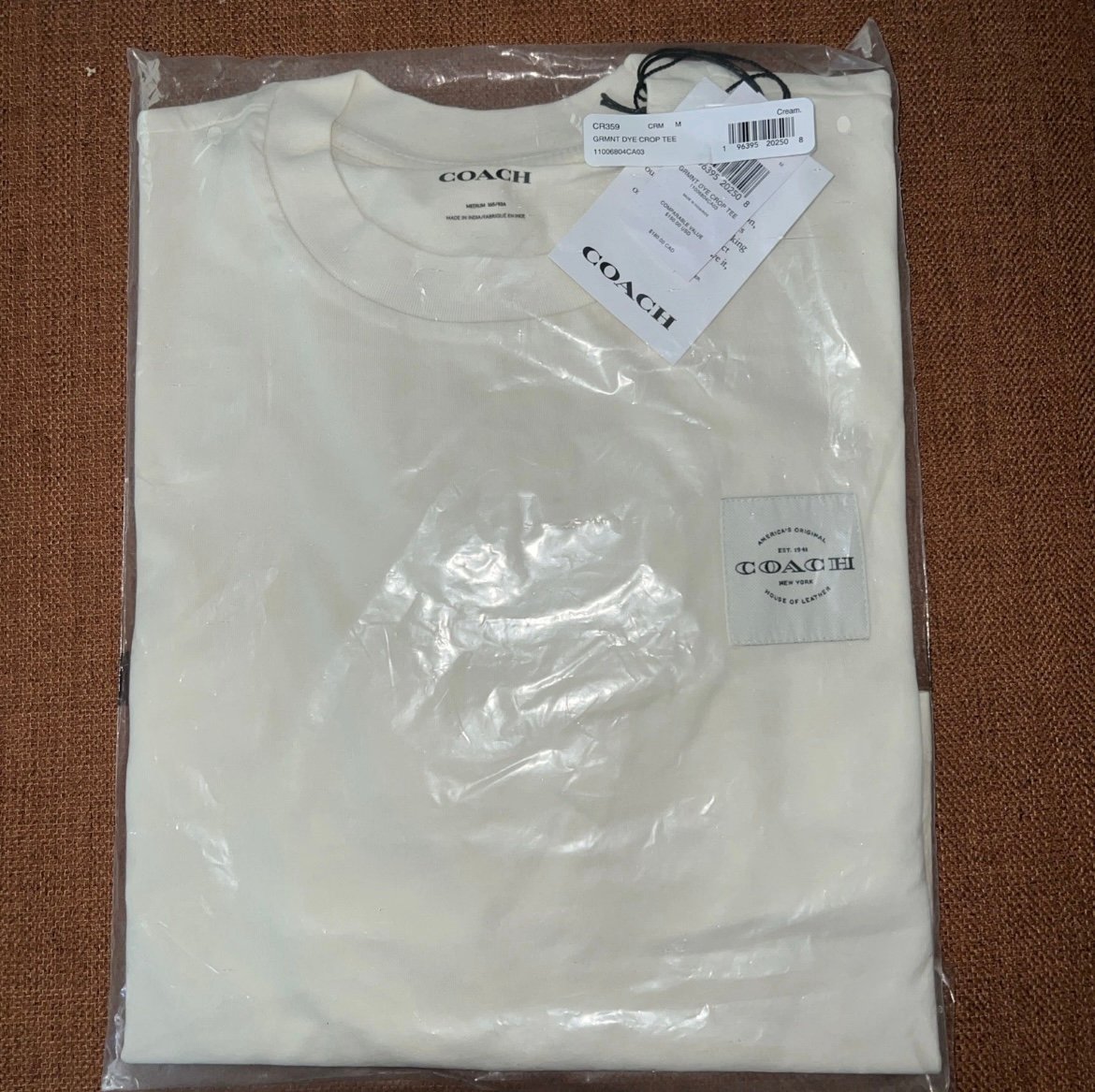 NWT Coach Women's Cream Garment Dye Organic Cotton Cropped T Shirt&Shorts Size M