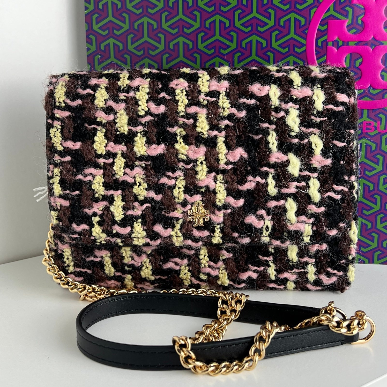NWT Tory Burch Emerson Tweed Chain Wallet