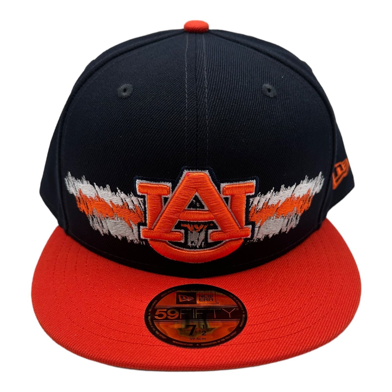 New Era 59Fifty Scribble Auburn Tigers Fitted Hat Cap Size 7 1/2 Blue Orange