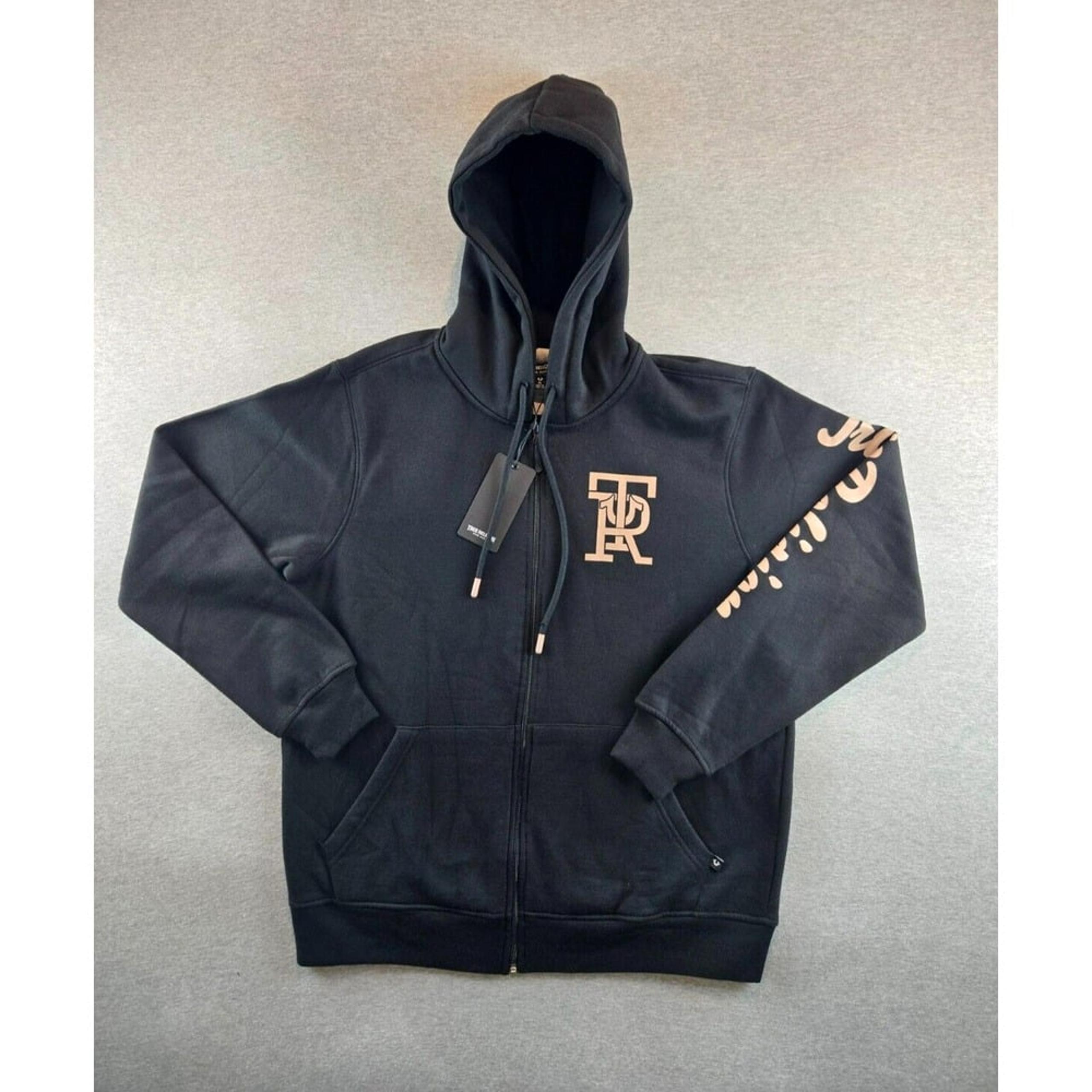 True Religion Men's XL TR W Sleeve Print Hoodie Black Full Zip Pullover  $119.00