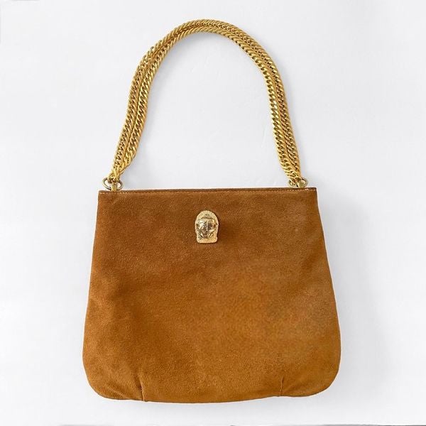 Ruth Saltz Vintage Suede Gold Lion Head Chain Strap Purse