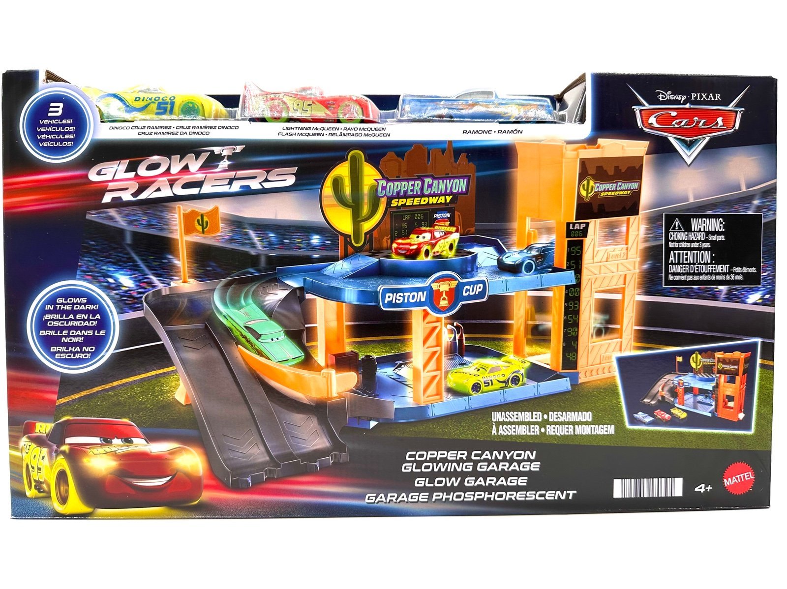 Disney Pixar Cars Glow Racers Copper Canyon Glowing Garage Playset