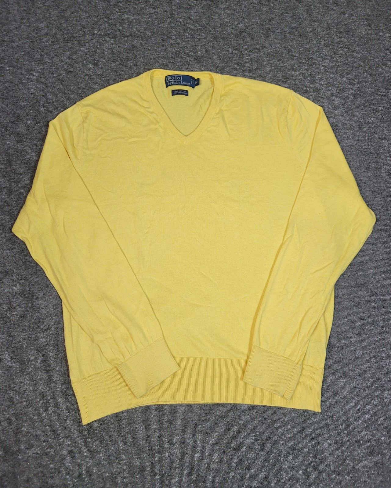 Vtg 90's Polo Ralph Lauren Men's Sweater Size M Yellow Cashmere V-Neck Pony Less