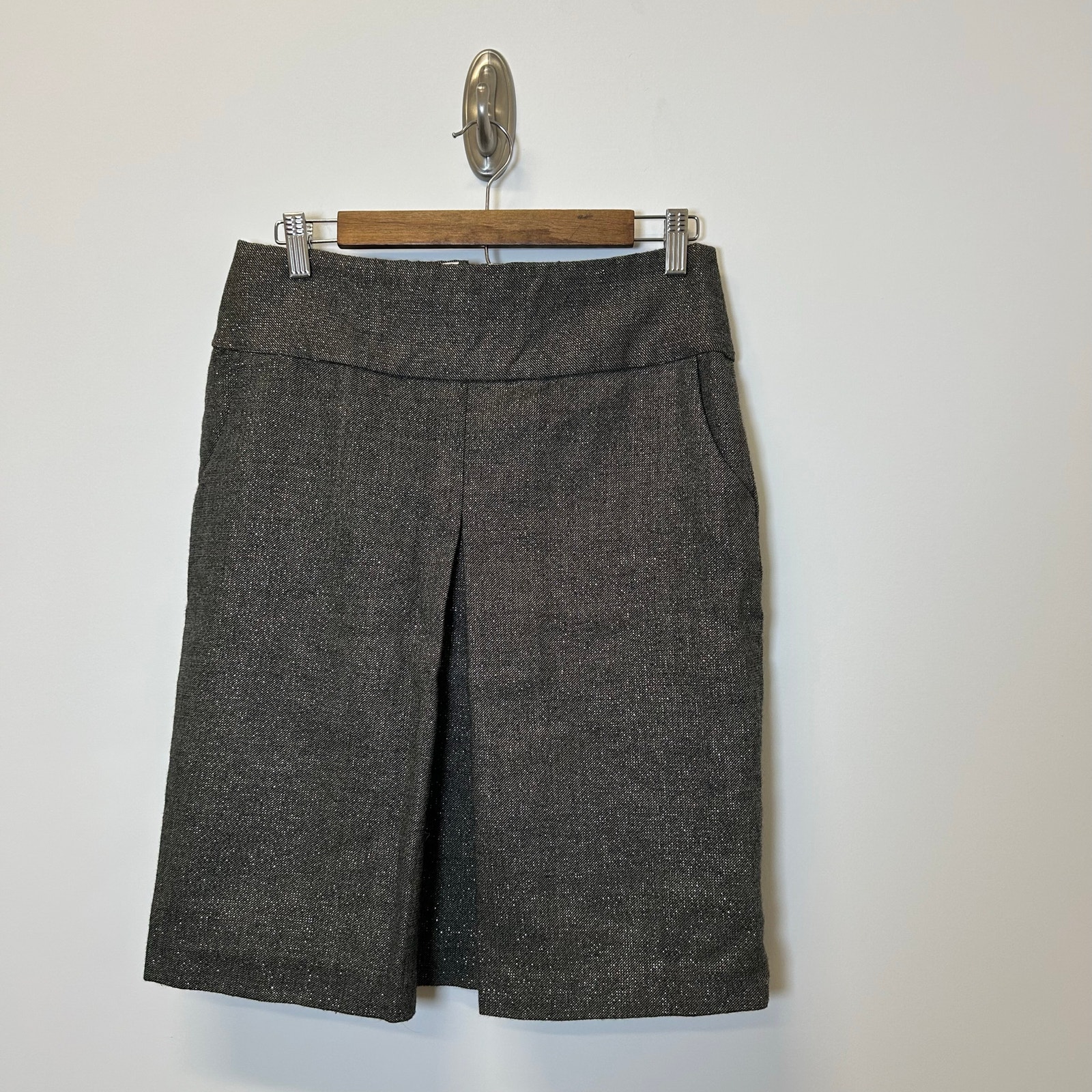 J. Crew Grey Virgin Wool & Metallic Box Pleat Pencil Skirt with Pockets Size 10