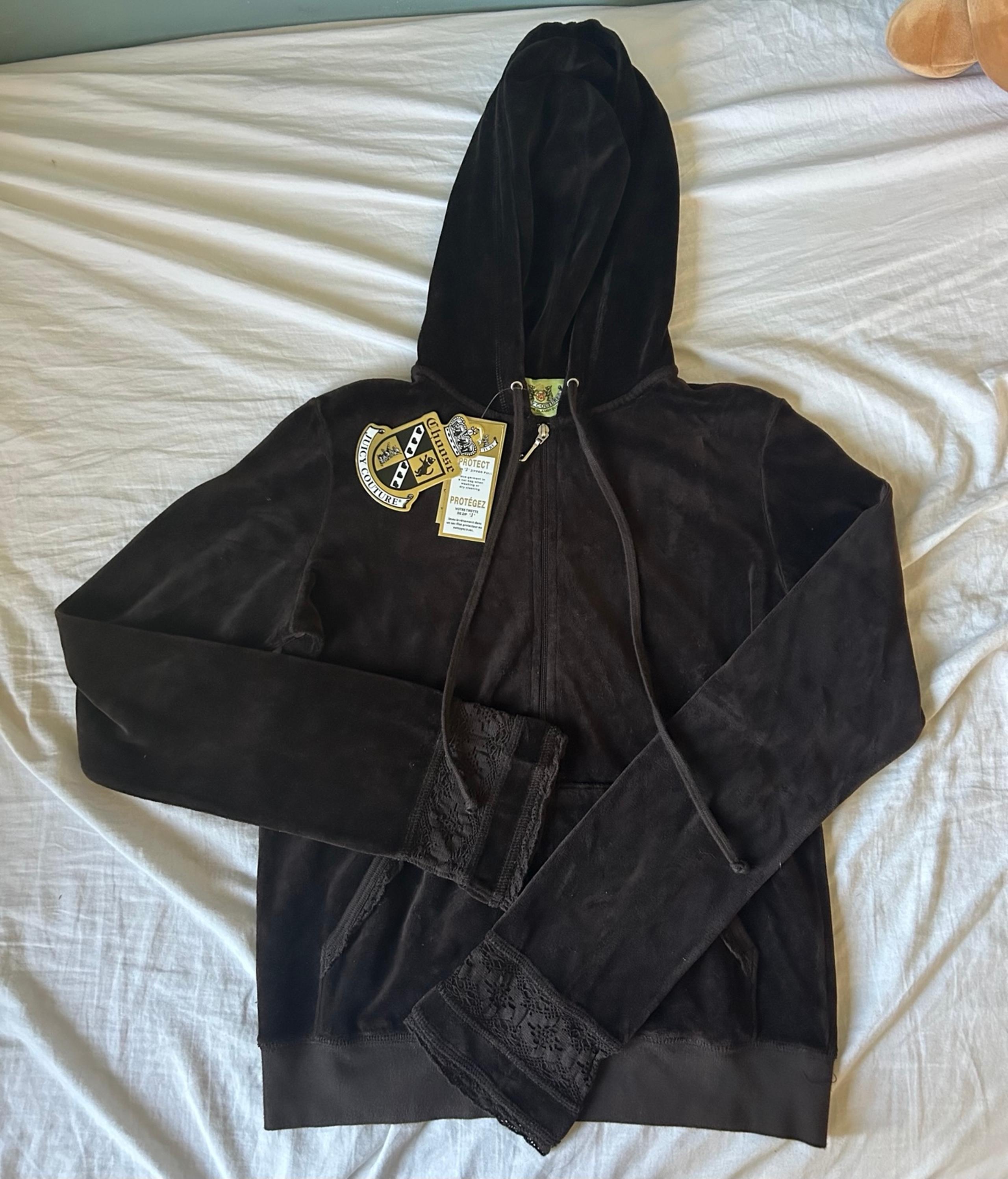 rare brown velour juicy couture zip up with lace detailing NWT