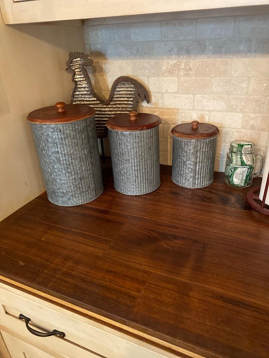 Rustic Style Canisters, Set of 3, Galvanized Metal and Wood