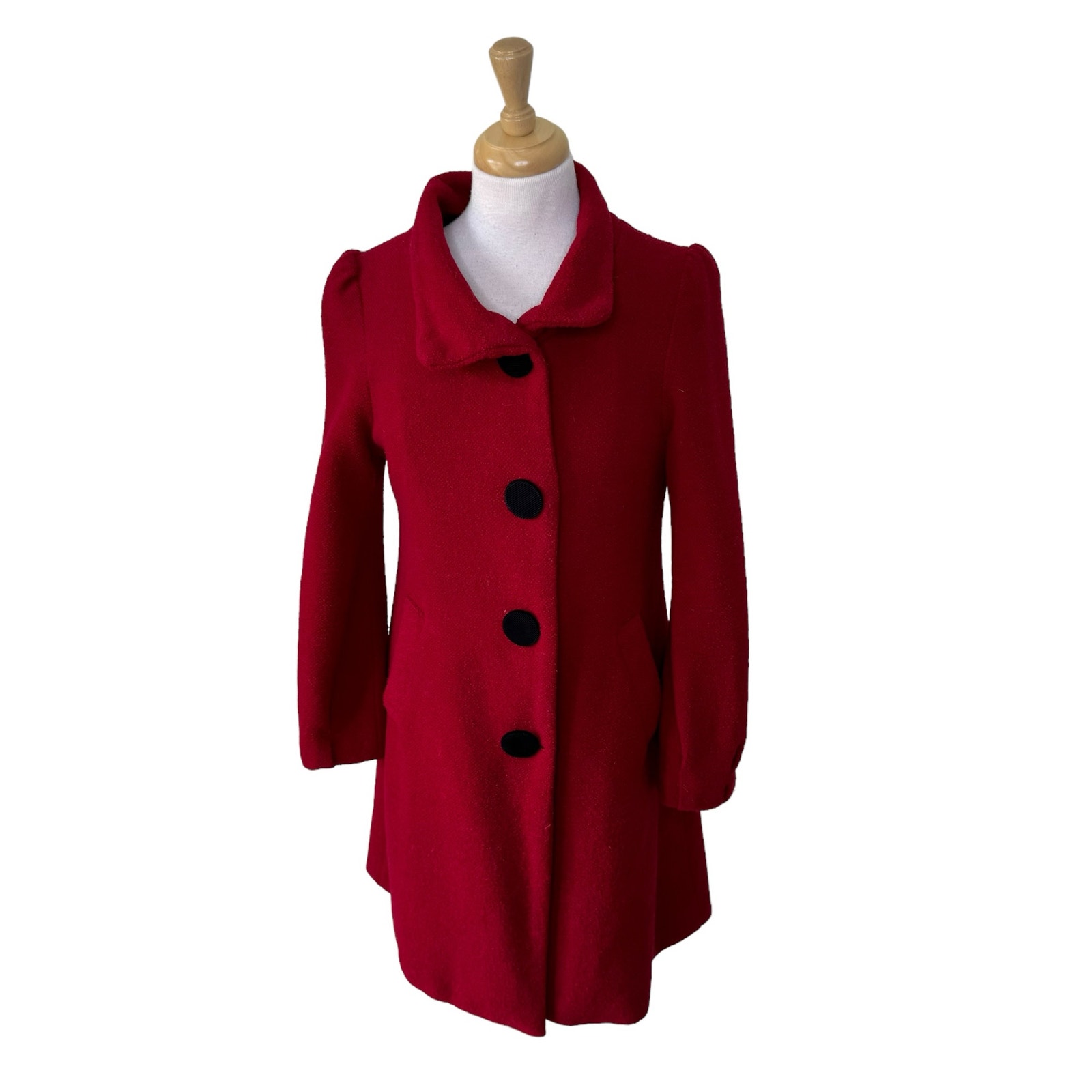 HELLO GORGEOUS Vintage Red Pea Coat Black Buttons Size Small