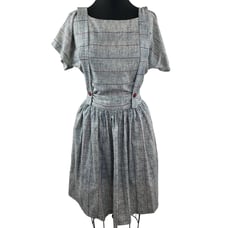 Vintage Women's Gray Stripe 2-Piece Outfit Shirt & Pleated Suspender Skirt 11
