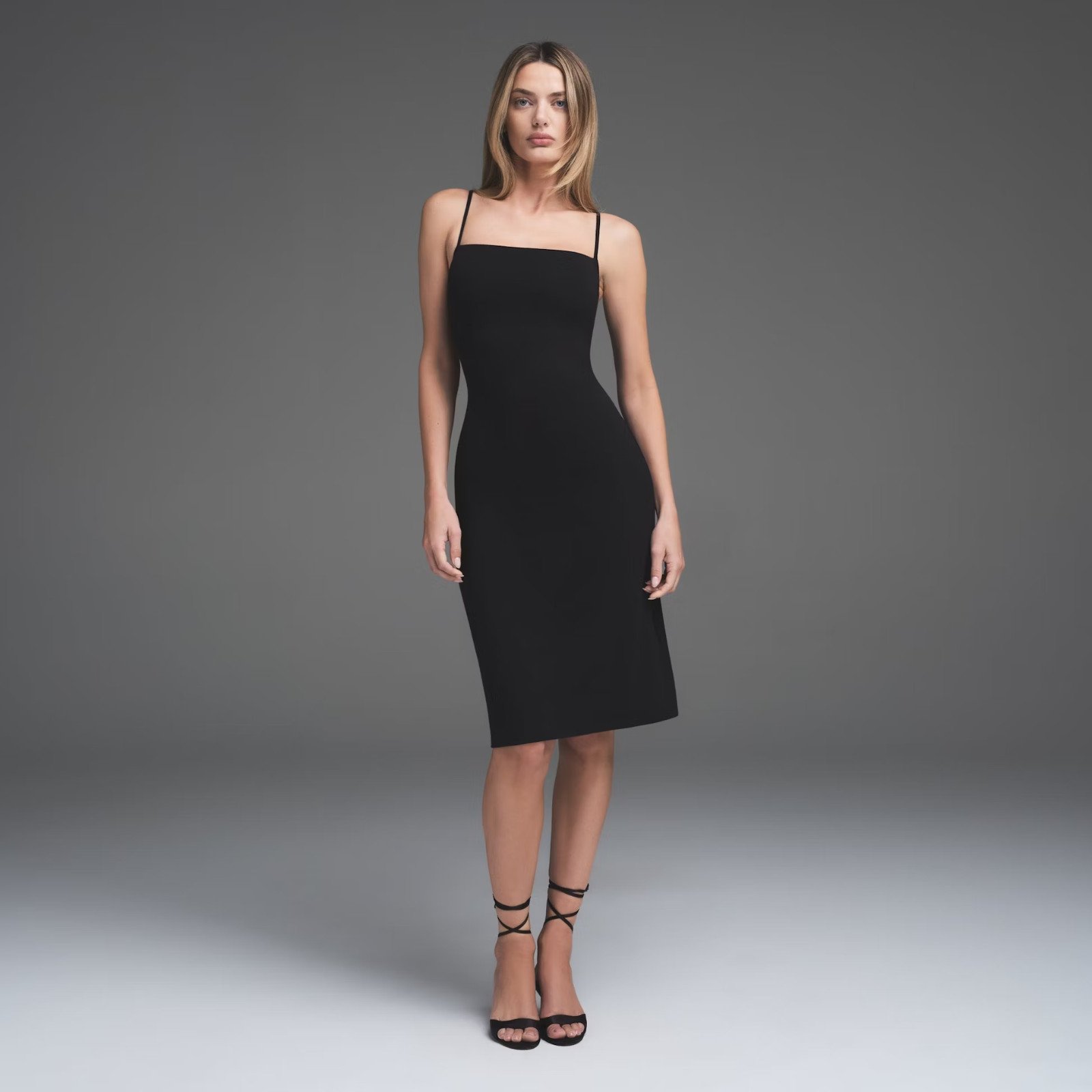 Skims Smooth Layers Midi Dress in Obsidian, Size X-Small