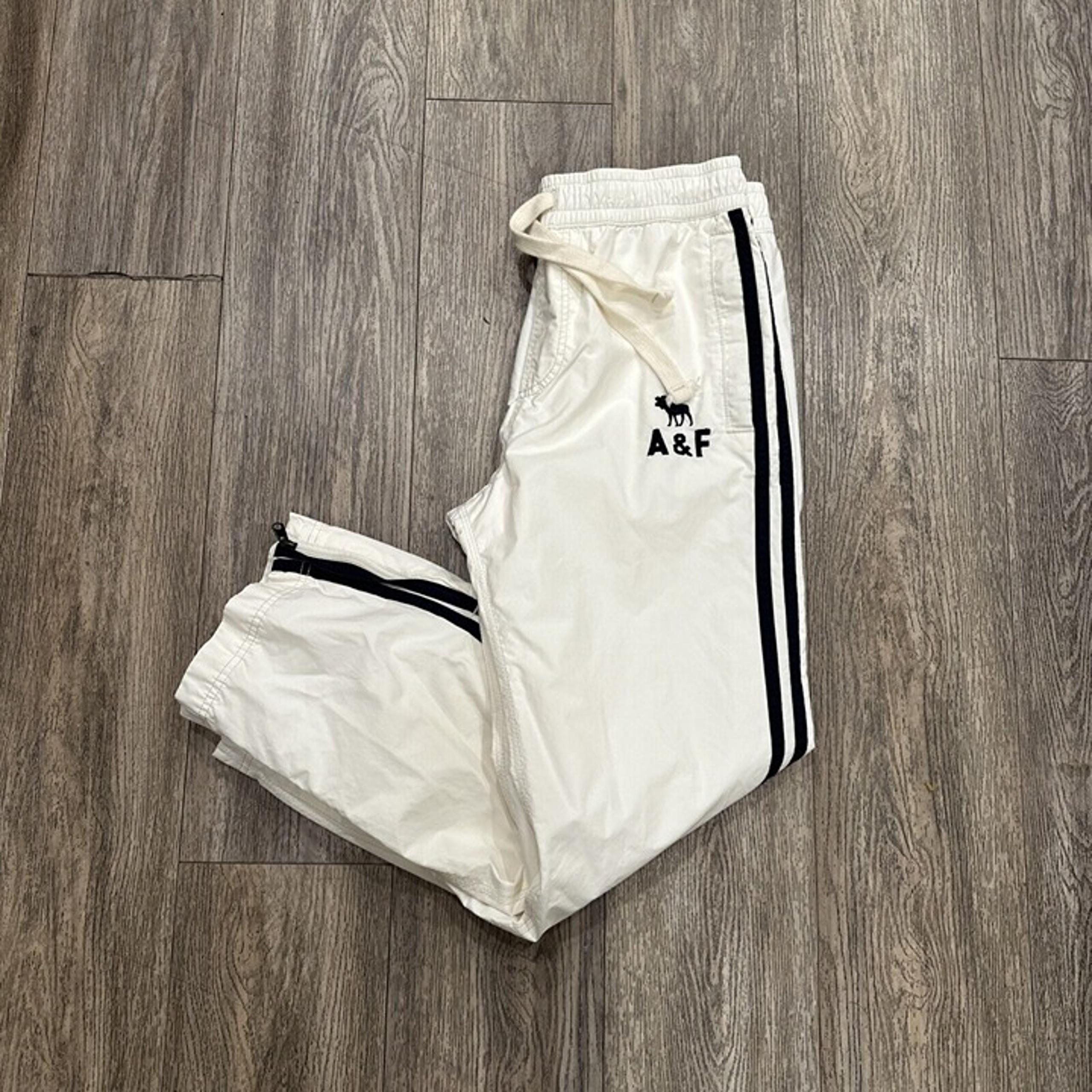 VTG Abercrombie & Fitch Pants Mens Small White Striped Track Wind Zip Y2K 90s