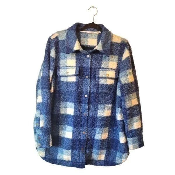Soft Surroundings Blue and White Teddy Sherpa Shacket