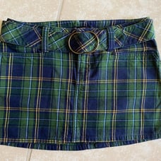 vintage Abercrombie green plaid flannel wool skirt.