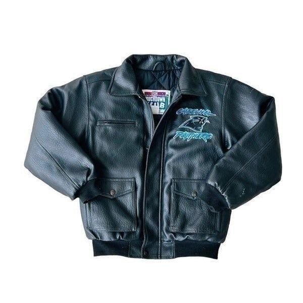 Vintage Might-Mac Touchdown Club Carolina Panthers Faux Leather Jacket Youth M