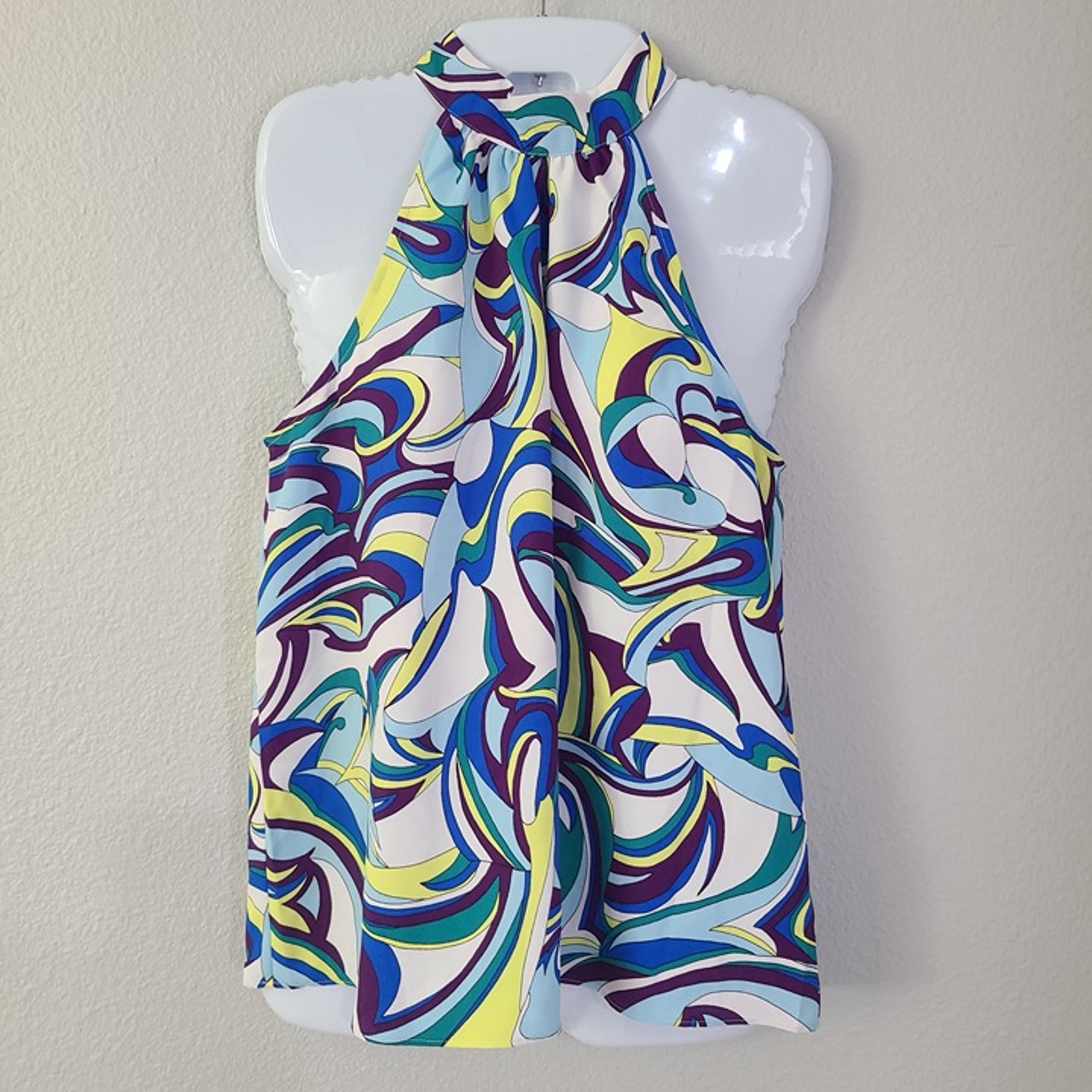 Express women's multi colored swirl print sleeveless halter top size small NWT