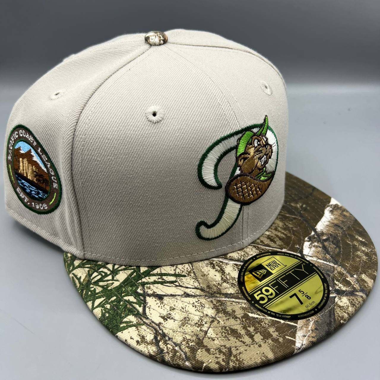 Portland Beavers Hat Men 7 5/8 Realtree Camo 59Fifty New Era MiLB Fitted Cap