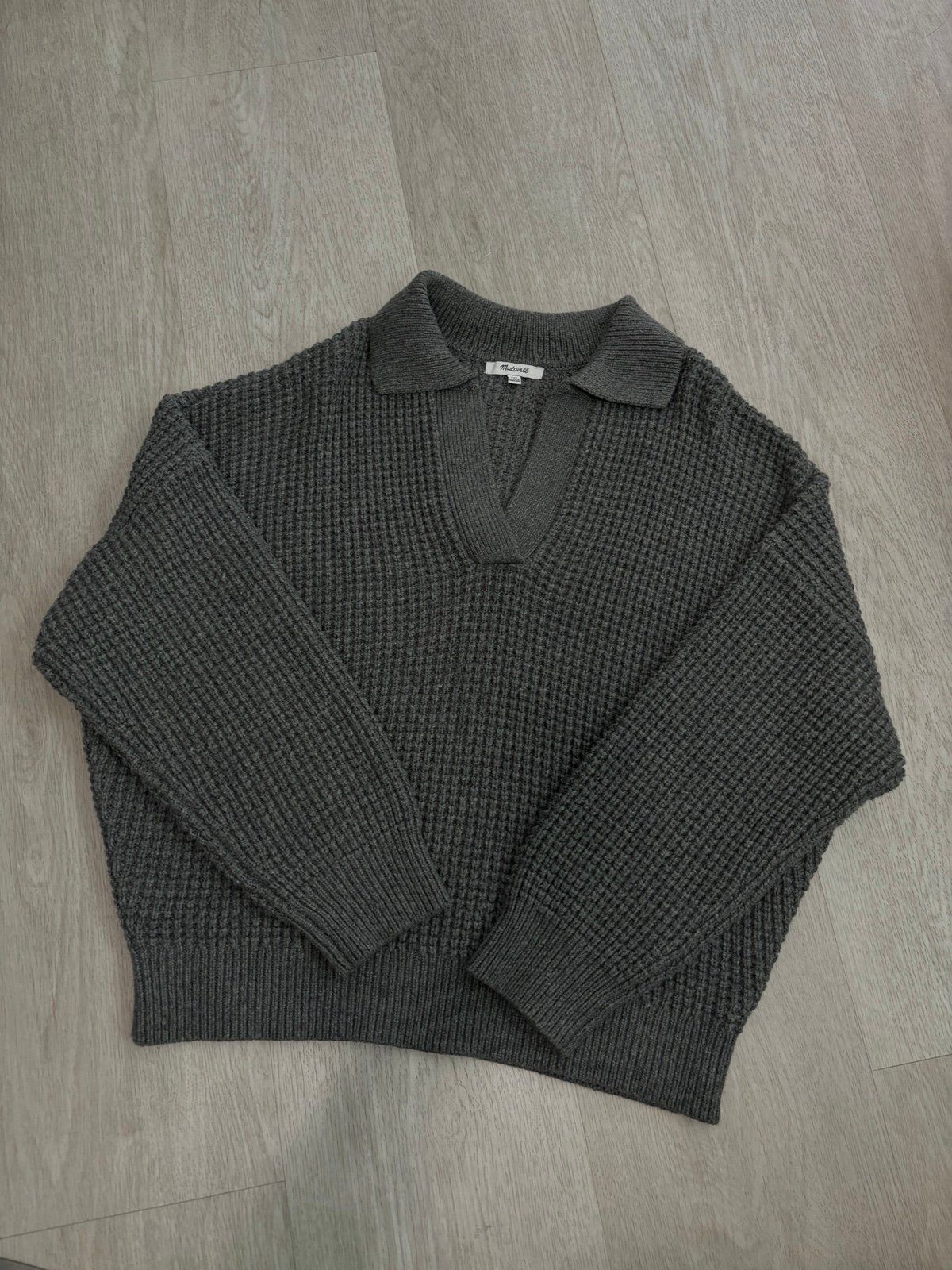 Madewell Waffle-Knit Henley Grey Sweater
