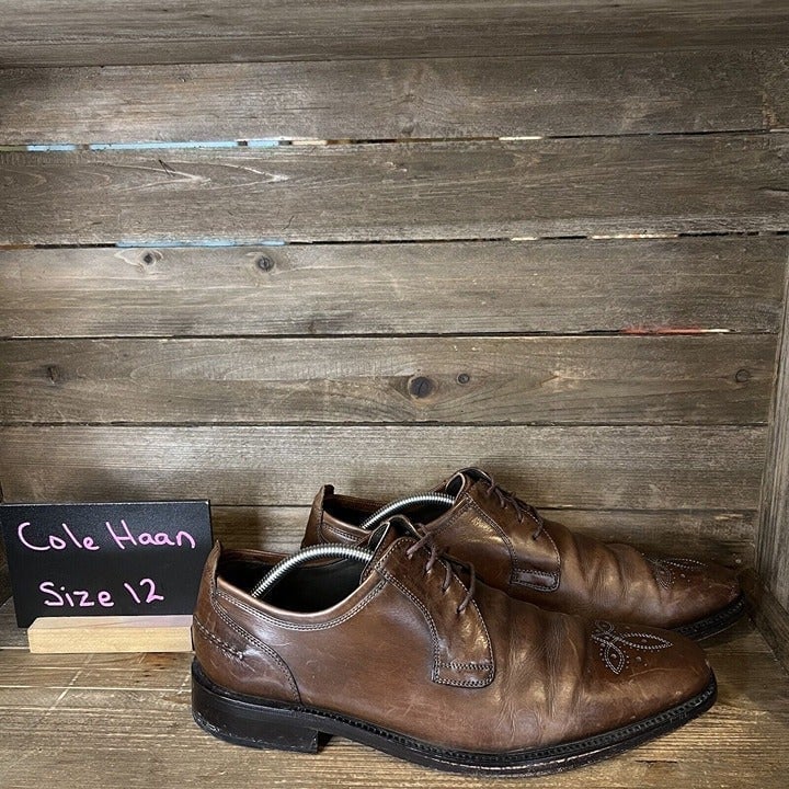 Mens Cole Haan Brown Leather Brogue Oxford Dress Shoes Size 12 M GUC