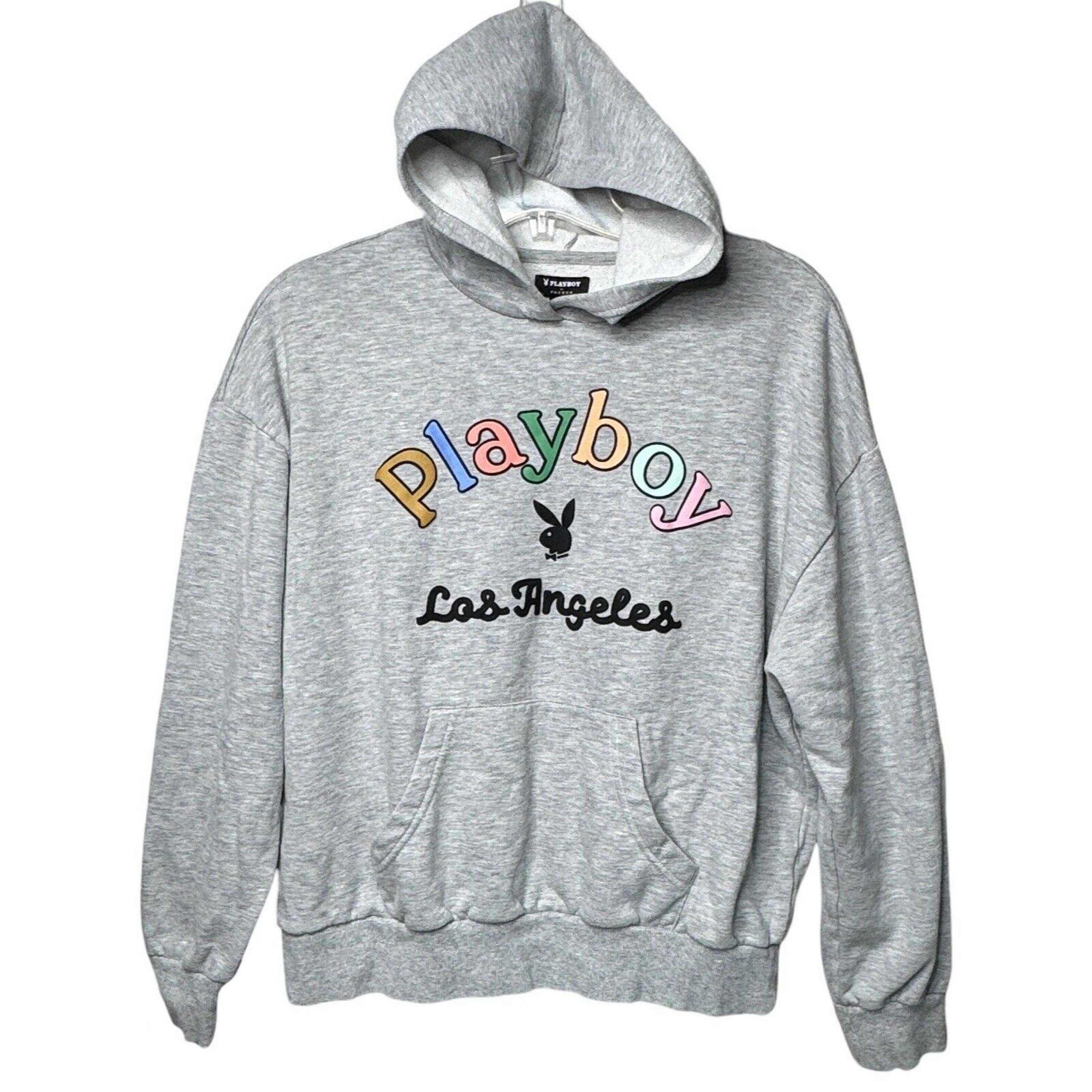 Playboy PacSun Shirt Rainbow Hoodie Sweatshirt Athleisure Gray Womens Medium