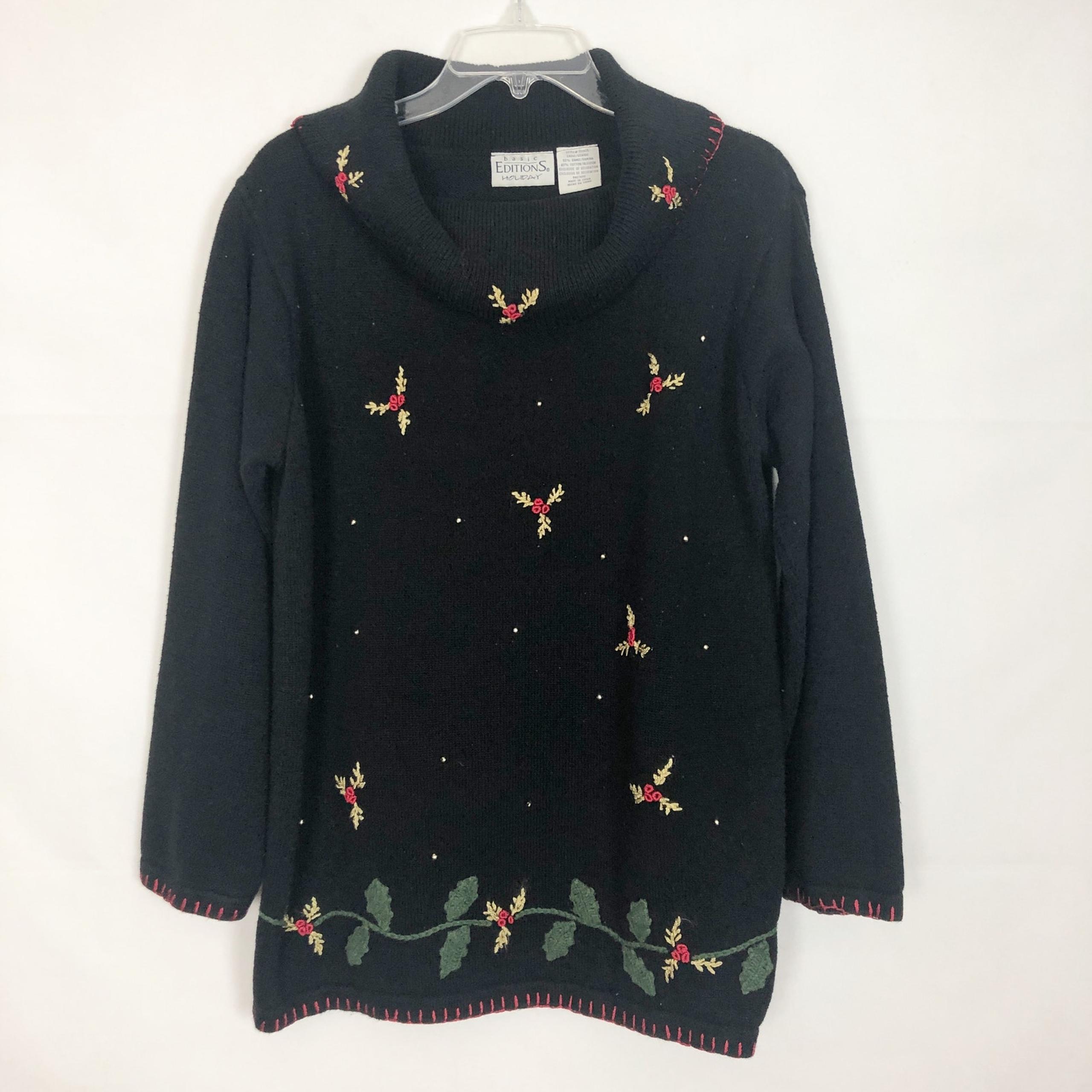 Basic Editions Holiday Vintage Ramie Blend Cowl Neck Sweater Size L
