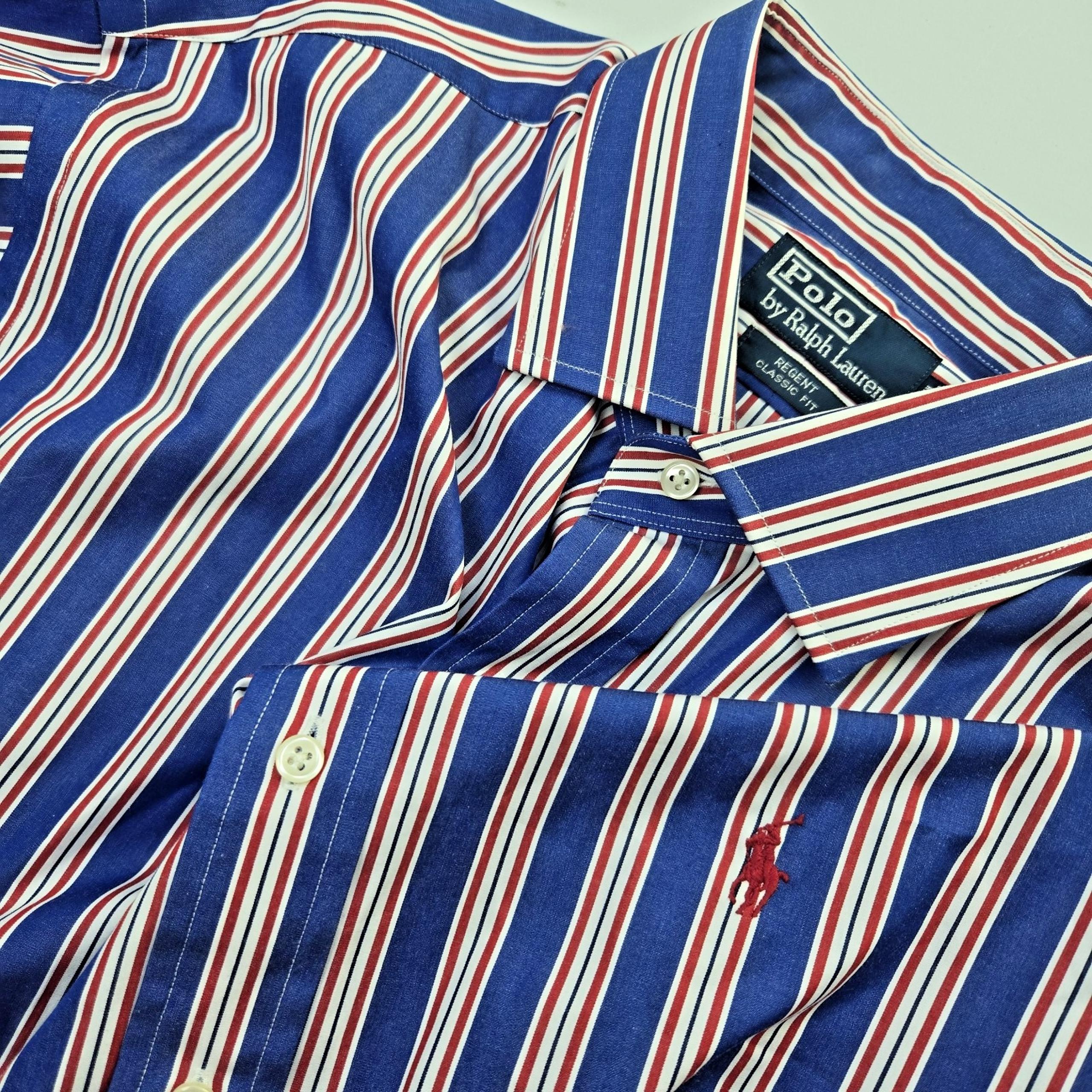 Polo Ralph Lauren Mens Shirt 17/XL Button Striped Regent Classic Fit USA Blue