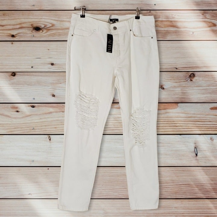 AFRM White Distressed Ankle Jeans