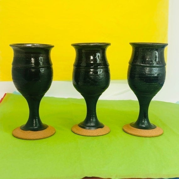 Vintage Studio Handcrafted Art Pottery 3 Black Glazed Stoneware