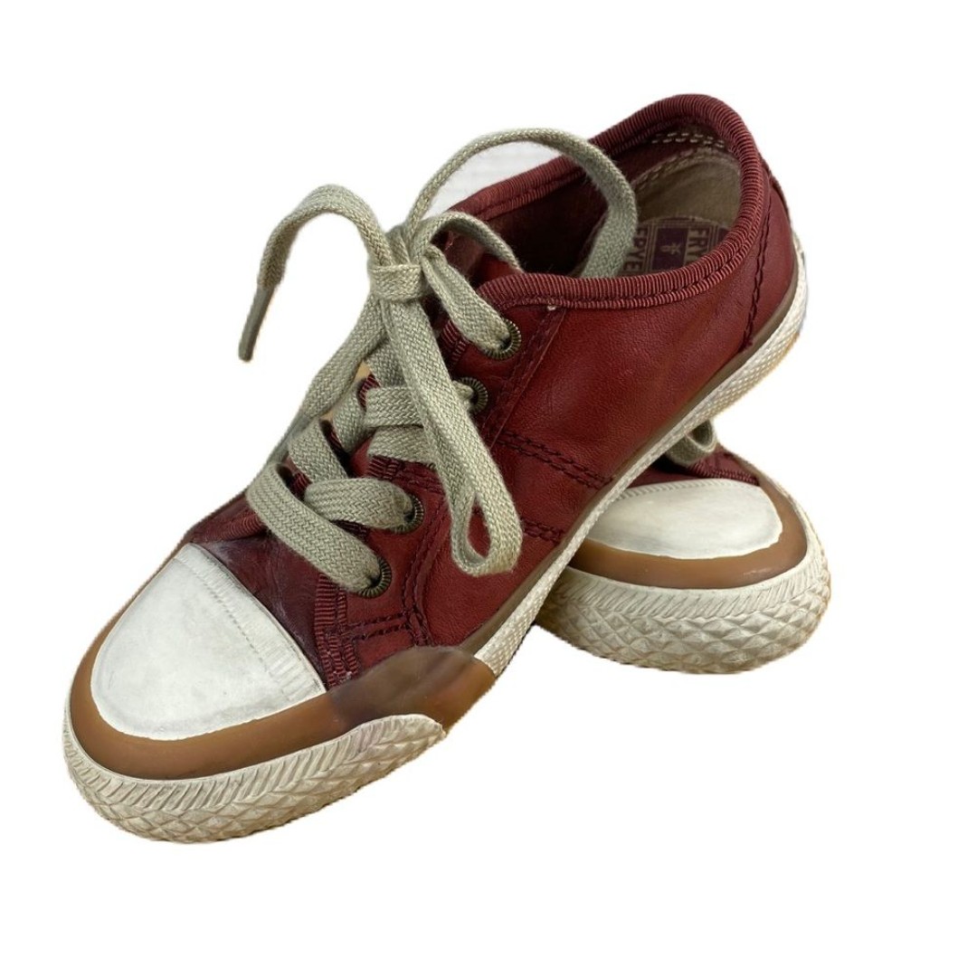 FRYE Leather Greene Low Lace Kid’s Sneakers Size 10 Red and White Luxury Logo