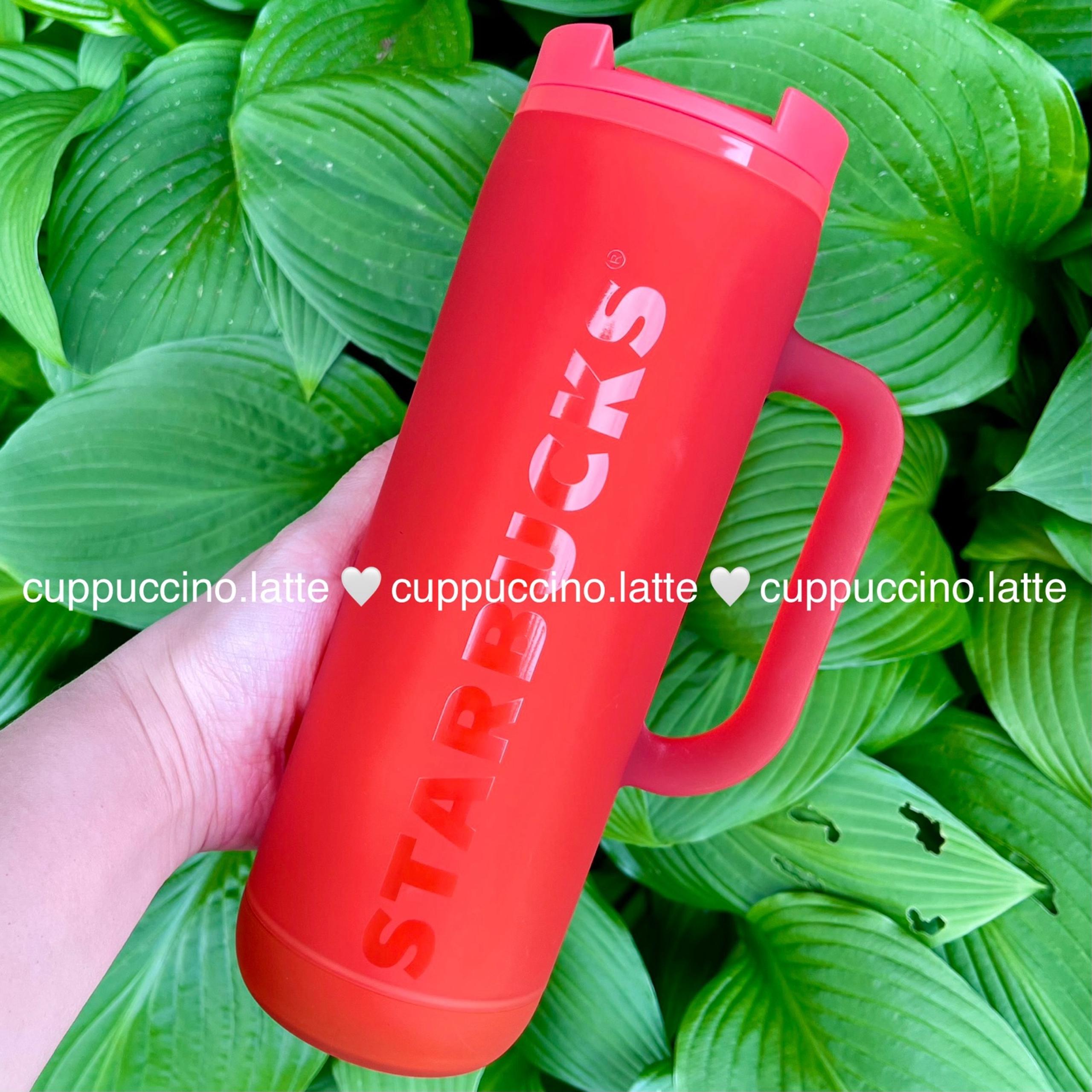 NWT Starbucks Summer 2025 Neon Coral Soft Touch Acrylic Handle Bottle Tumbler