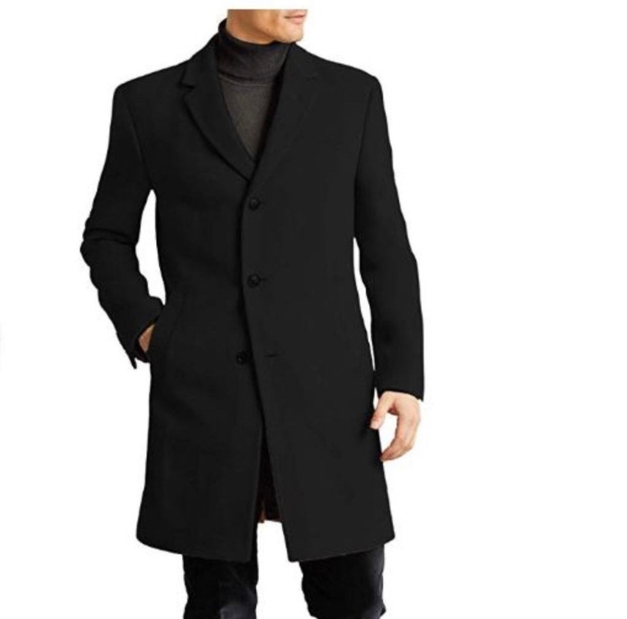 Tommy Hilfiger Men’s Black Single Breasted 3 Button Wool Blend Coat