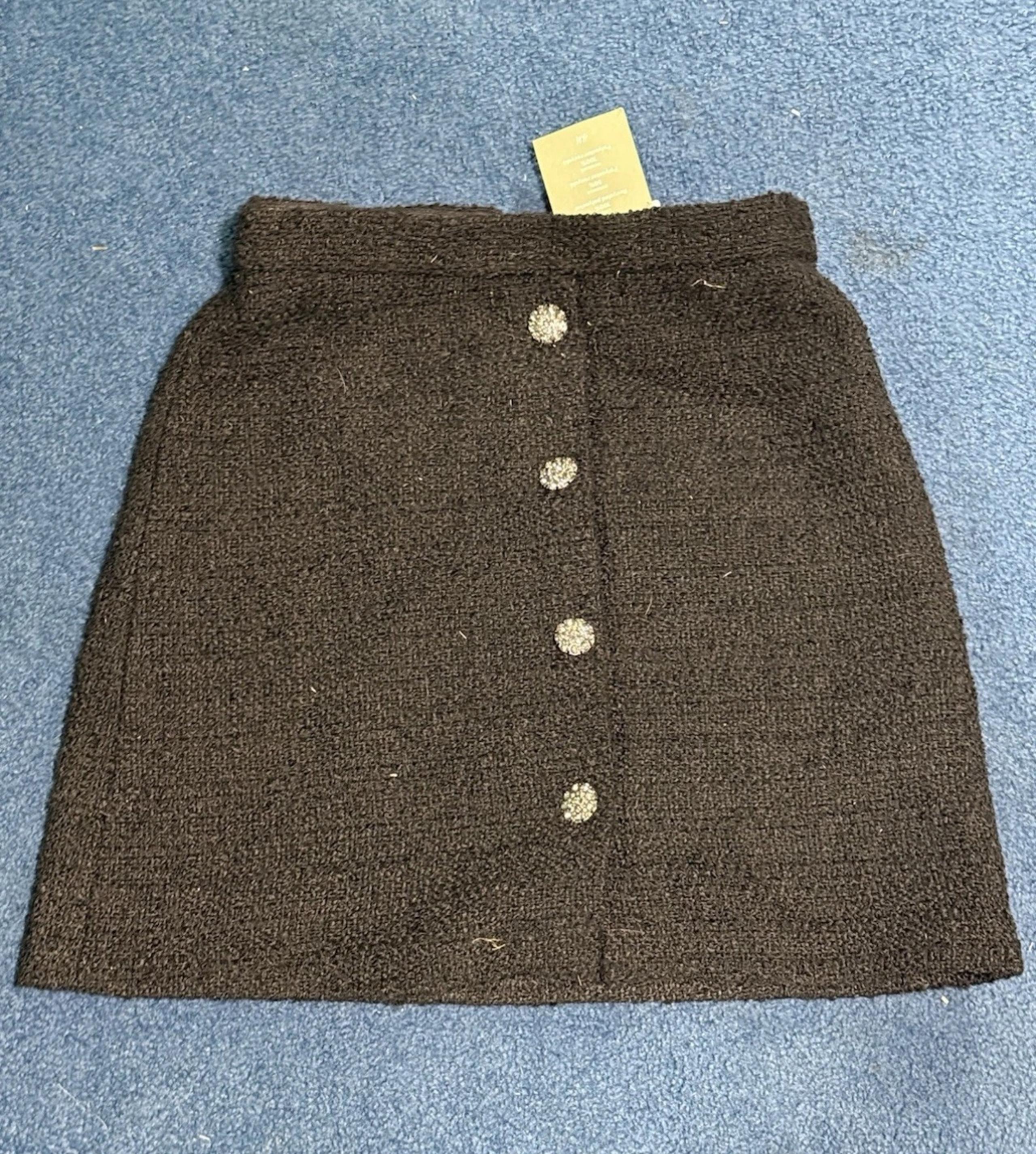NWT H&M Rhinestone Button Up Black High Rise A-Line Mini Skirt Size 4
