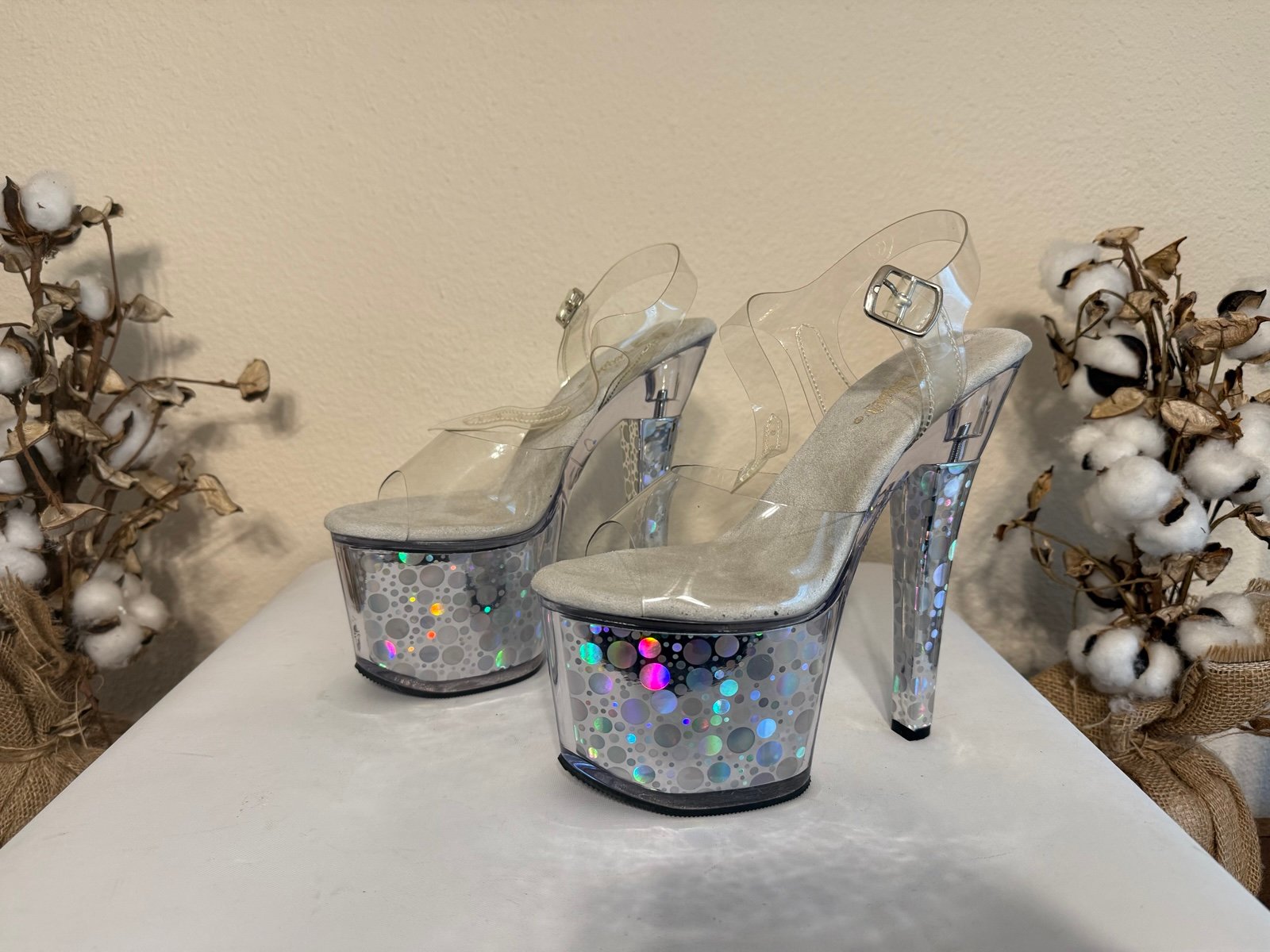 Pleaser 7 3-D Stripper Heels Radiant Stiletto Size 8 Iridescent High Heel