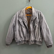 Vintage 90’s Gray Denim Bomber Jacket Lined Mens Small