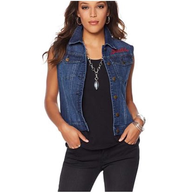 With TAGS Dark Denim Vest - Embroidered