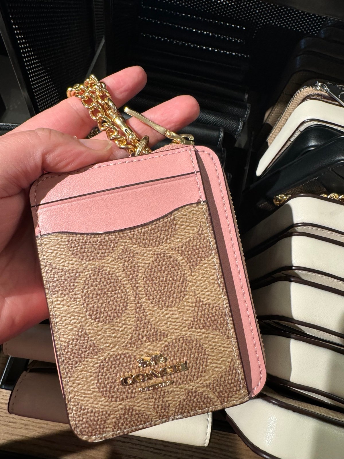 Coach Zip Card Case - CW883 Pink Petal Tan Signature Coated Canvas - NWT