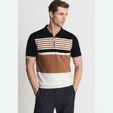 REISS Captain Half Zip Stripe Colourblock Polo T-Shirt Size M