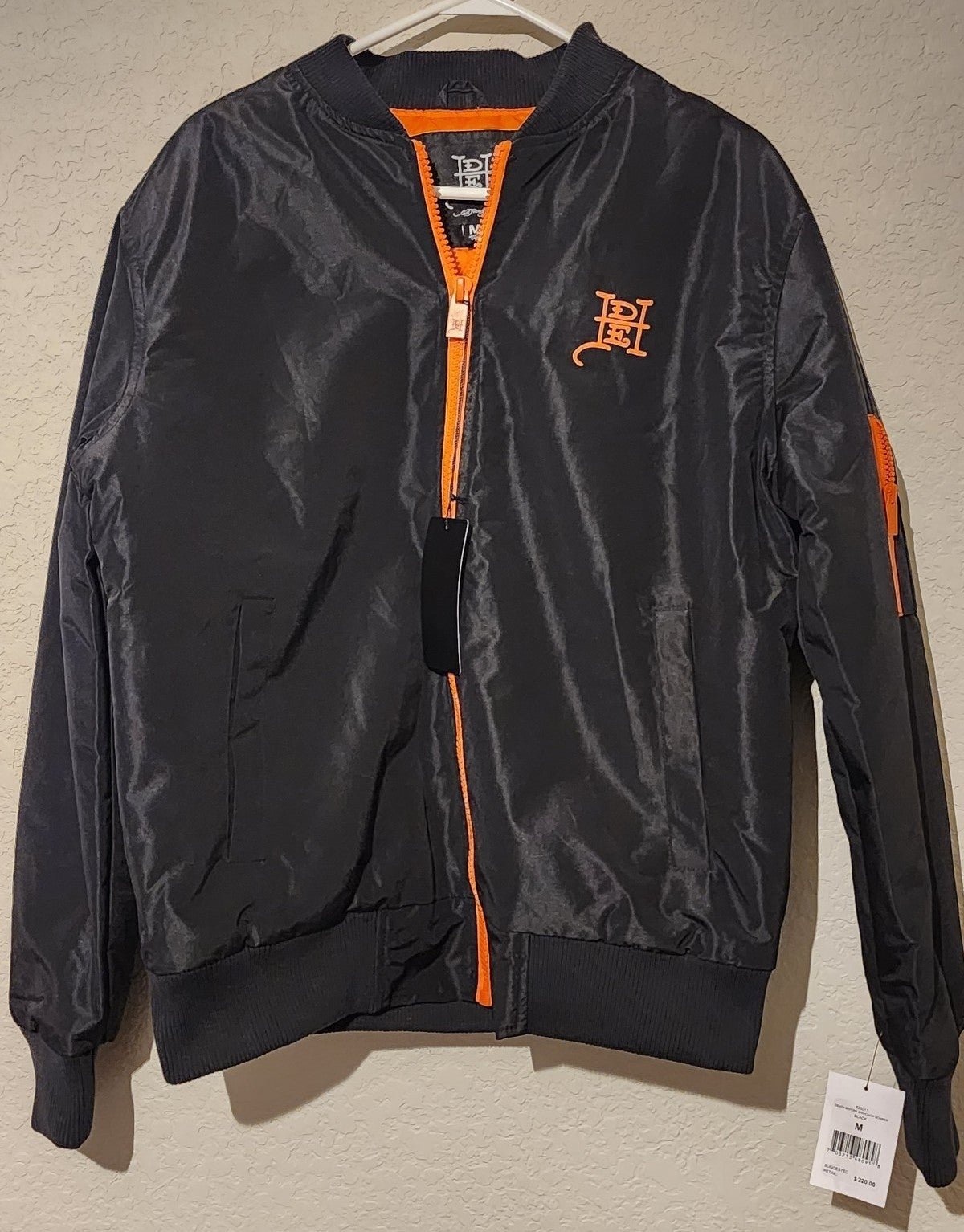 Ed Hardy Death Before Dishonor Eagle Black/ Orange Bomber Jacket Men's Size M