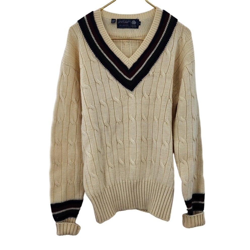 Vintage Lord & Taylor 100% Wool Grandpa Sweater Size Large V-Neck Varsity Tennis