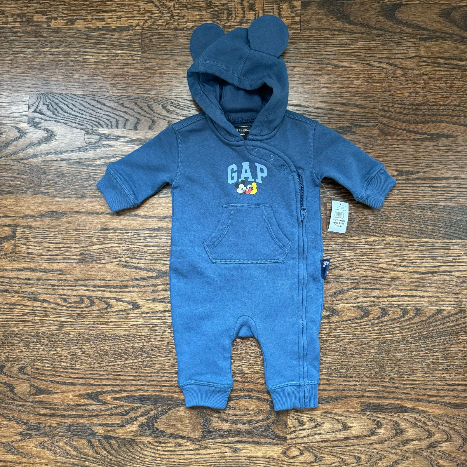 NWT Baby Gap Mickey Mouse Blue LS One-Piece Romper | 0-3 Months