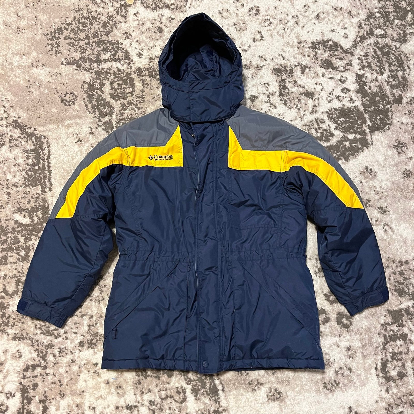 Columbia boys XL 14/16 skiing snowboarding coat jacket blue & yellow hooded