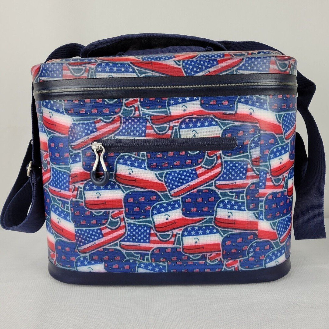 Vineyard Vines For Target Red White Blue Whale Flag USA 12 Can Cooler Bag Opener