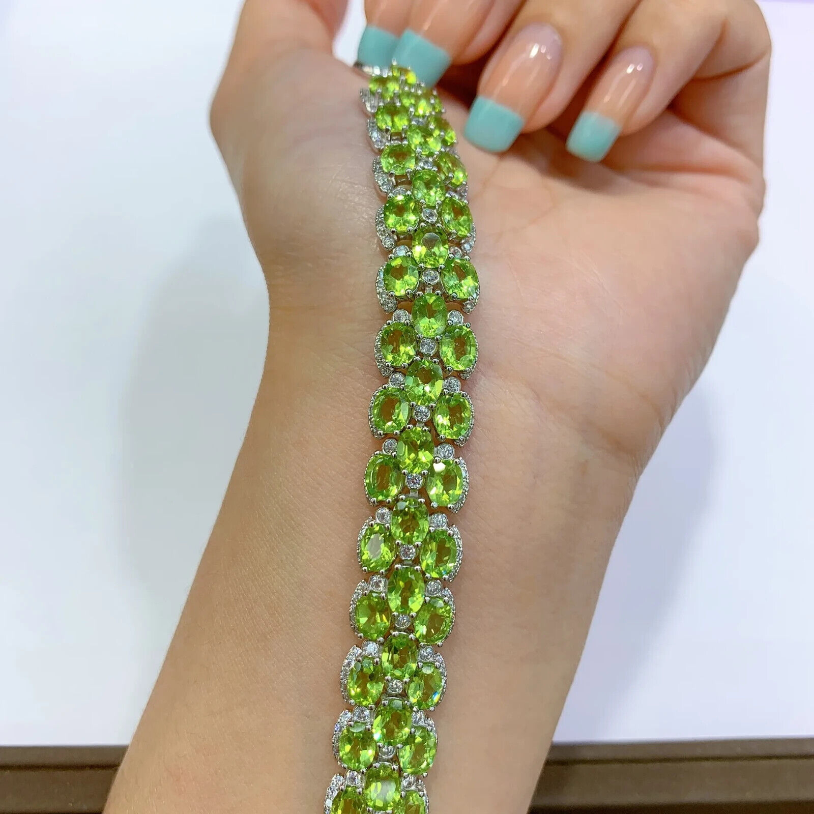 Natural Peridot 3 Layer Tennis Bracelet, August Birthstone Peridot Bracelet