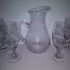 HandBlown Style Clear Glass Pitcher & Wine Glasses/ Goblets Set