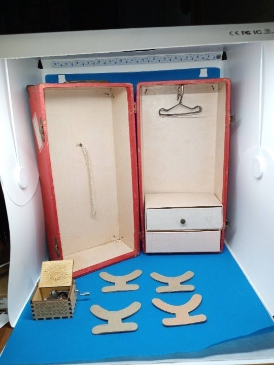 Vintage Worchester Doll's Wardrobe Trunk 60's Red 14 Tall+ 2 Bonus Music Boxes!