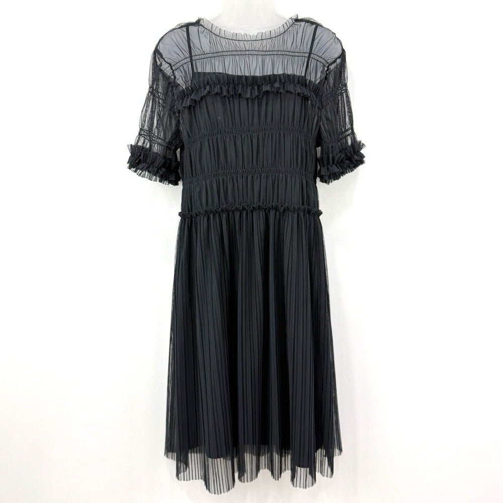 Who What Wear Dress Women's M Black Chiffon Whimsigoth Witchy Sheer Ruched Event