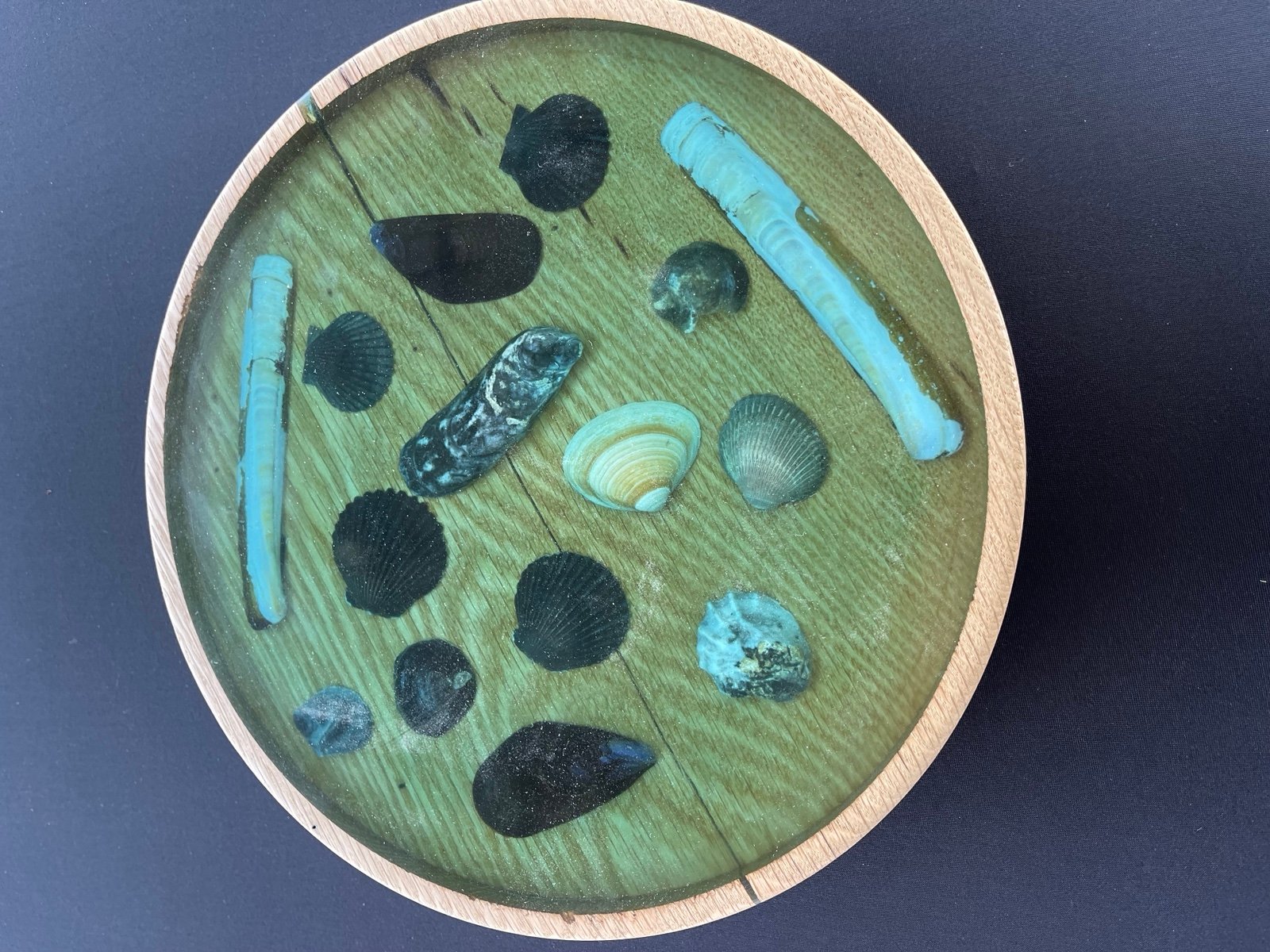Seashell wood and Epoxy lazy Susan center piece